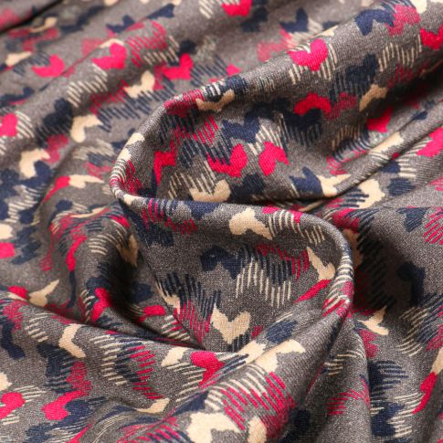 Tissu Jersey Coton Mini chevrons colorés sur fond Gris