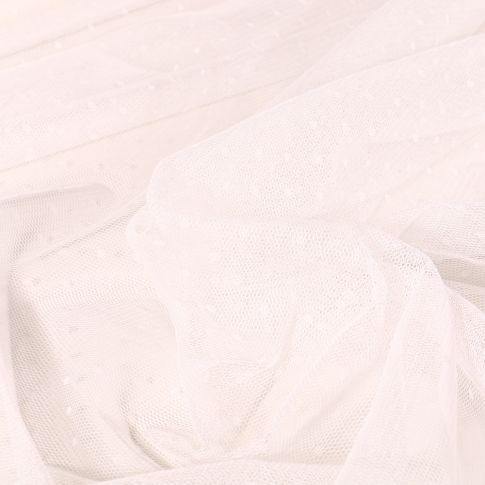 Tissu Tulle Souple pois Blanc cassé