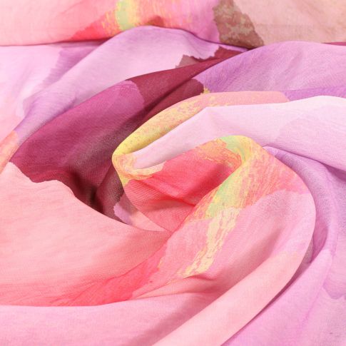 Tissu Mousseline Pica sur fond Rose