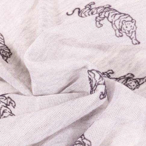 Tissu Maille légère Tigre velours sur fond Gris chiné