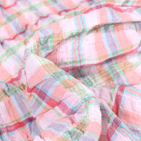 Tissu Chemise Gauffré Carreaux n°1 sur fond Saumon