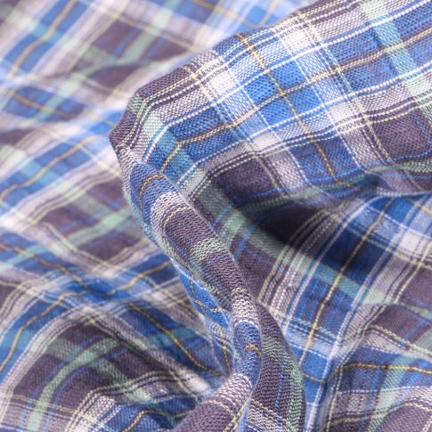 Tissu Chemise gaufré Carreaux n°2 sur fond Gris anthracite