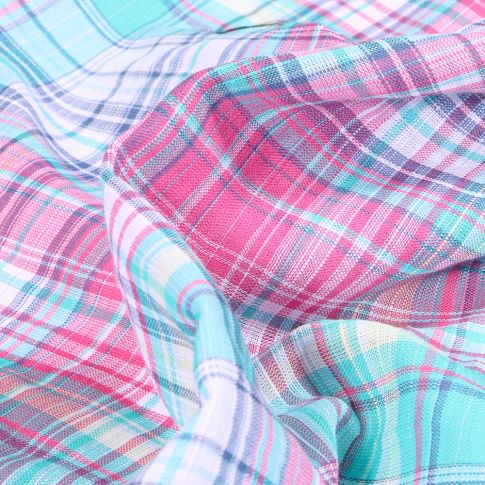 Tissu Chemise Carreaux n°3 sur fond Bleu turquoise