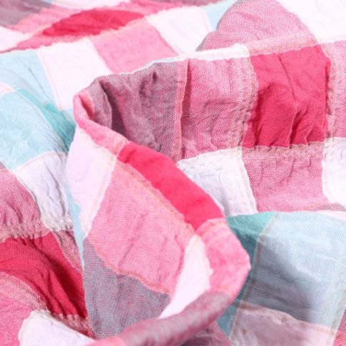 Tissu Chemise Gauffré Carreaux n°4 sur fond Blanc