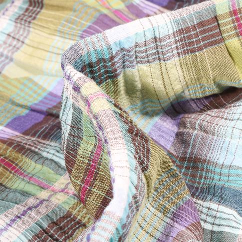 Tissu Chemise gaufré Carreaux n°5 sur fond Vert anis