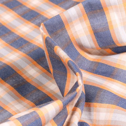 Tissu Chemise  Carreaux n°16 sur fond Bleu denim