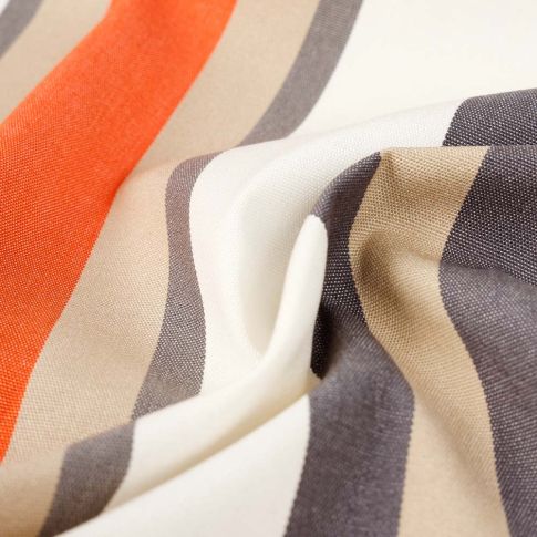 Tissu Toile Dralon rayé orange, beige et gris sur fond Blanc