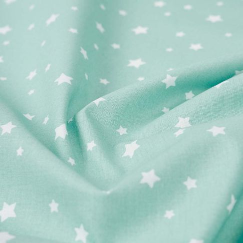 Tissu Coton imprimé Etoiles blanches sur fond Vert menthe