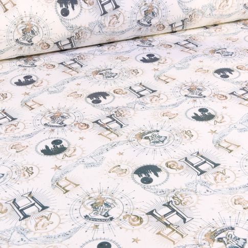 Tissu Coton imprimé sous licence Harry potter dorés sur fond Ecru