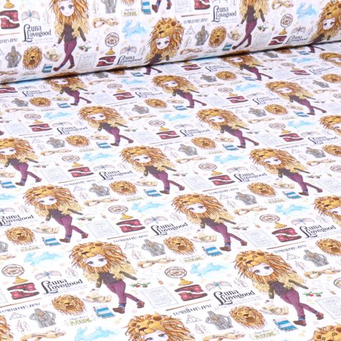 Tissu Coton imprimé sous licence Harry Potter Luna Lovegood sur fond Blanc