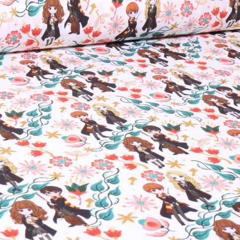 Tissu Coton imprimé sous licence Harry Potter Friends sur fond Blanc