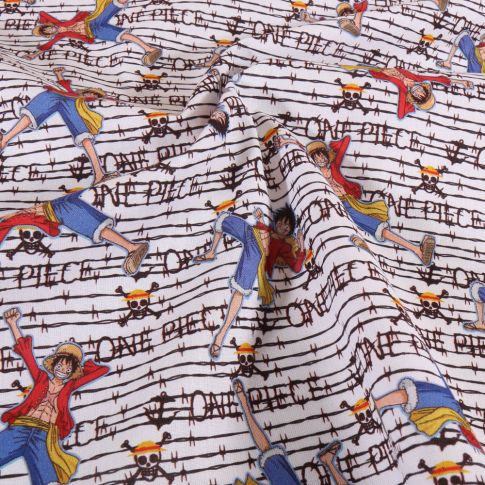 Tissu Coton sous licence One Piece n° 50 sur fond Blanc