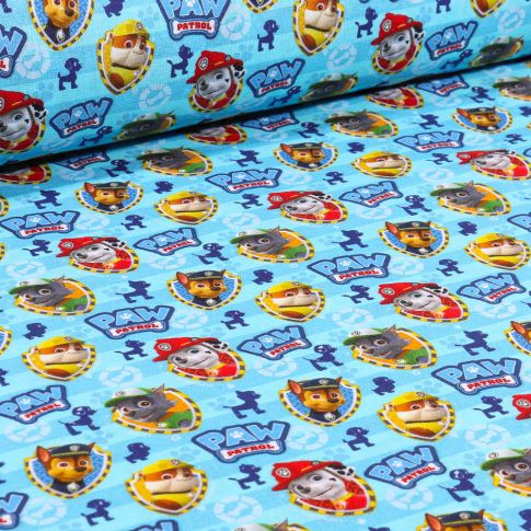 Tissu Coton imprimé sous licence Pat'patrouille sur fond Bleu turquoise