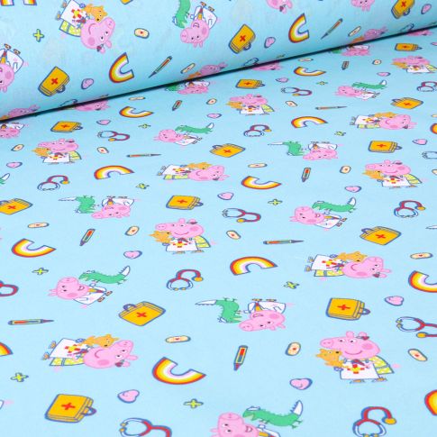 Tissu Coton imprimé sous licence Peppa pig Bleu