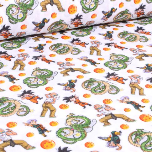 Tissu Coton imprimé sous licence Dragon Ball Z résurrection sur fond Blanc