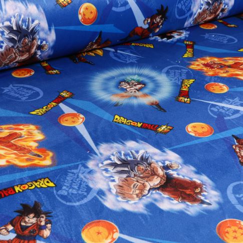 Tissus Velours d'ameublement sous licence Dragonball Z sur fond Bleu roi
