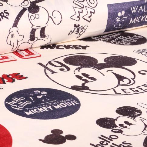Tissus Velours d'ameublement sous licence Mickey Vintage sur fond Blanc cassé