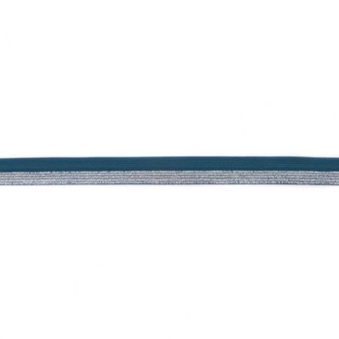 Biais Élastique Plat Lurex 17 mm Pétrole x 1m