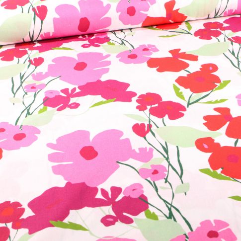 Tissu Coton imprimé Frou-Frou Ginkgo sur fond Blanc