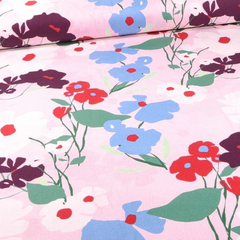 Tissu Coton imprimé Frou-Frou Ginkgo sur fond Rose pâle