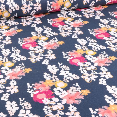 Tissu Coton imprimé Frou-Frou Ginkgo intense sur fond Bleu marine