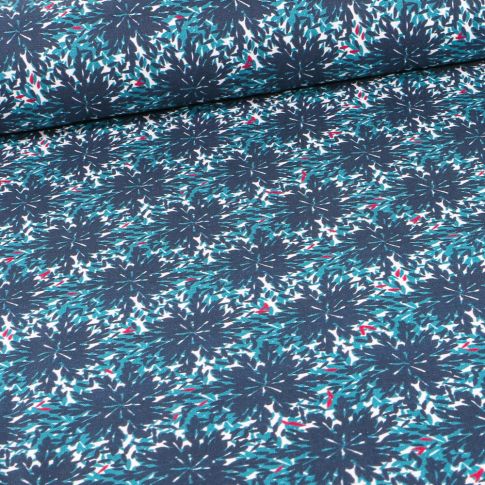 Tissu Coton imprimé Frou-Frou Talya sur fond Bleu marine