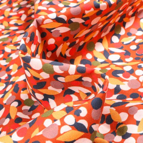Tissu Coton imprimé Frou-Frou Dots pop sur fond Orange