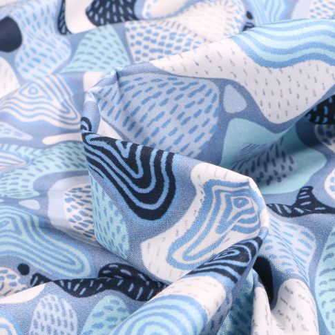 Tissu Coton imprimé Frou-Frou Fodere sur fond Bleu ciel