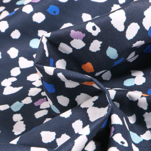 Tissu Coton imprimé Frou-Frou Pollen sur fond Bleu marine