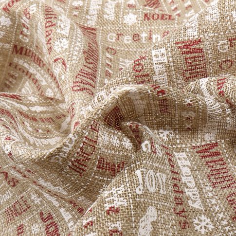 Tissu Toile de Jute Merry Christmas sur fond Naturel
