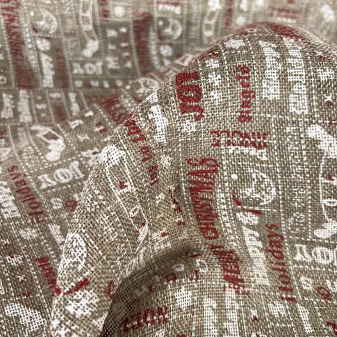 Tissu Jute imprimée Merry sur fond Naturel