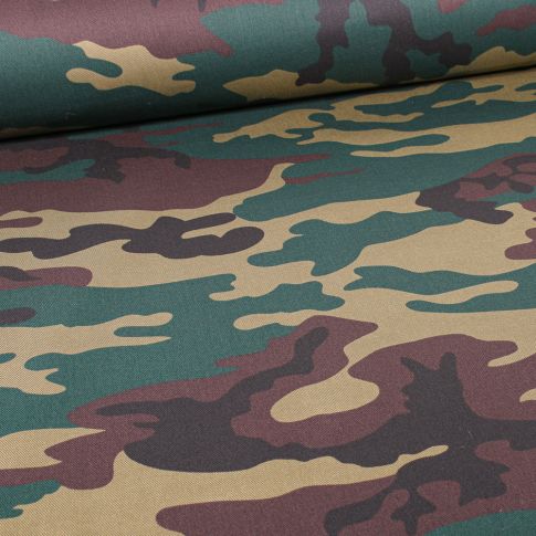Tissu Sergé Polycoton Chasseur sur fond Vert kaki