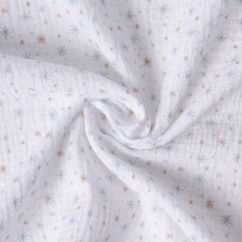 Tissu Double gaze de Coton Etoile beige ciel sur fond Blanc