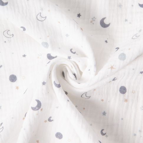 Tissu Double gaze de Coton Moon light sur fond Blanc