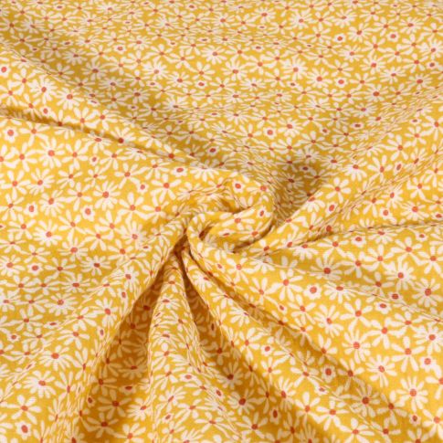 Tissu Double gaze de Coton Petites fleurs sweety sur fond Jaune