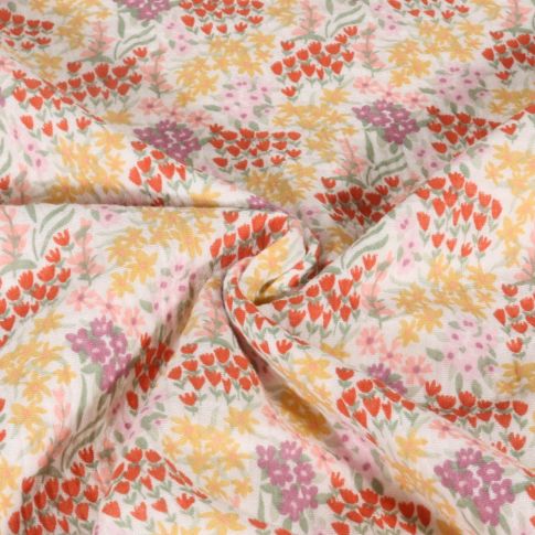 Tissu Double gaze de Coton Petites fleurs sweety sur fond Blanc