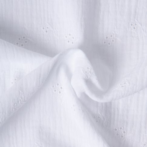 Tissu Double gaze de Coton Brodé Loline sur fond Blanc