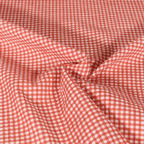 Tissu Double gaze de Coton Vichy rouge sur fond Blanc
