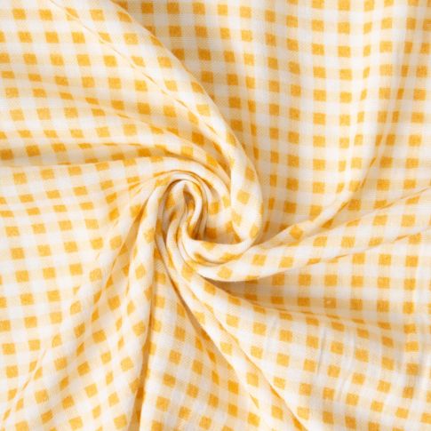 Tissu Double gaze de Coton Mini Vichy sur fond Jaune