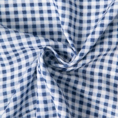 Tissu Double gaze de Coton Mini Vichy sur fond Bleu marine