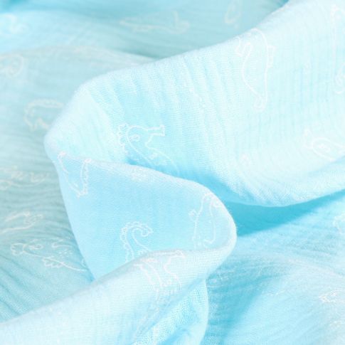 Tissu Double gaze Hippocampe sur fond Bleu ciel