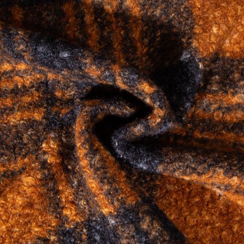 Tissu Bouclette Polyester Carreaux sur fond Rouille