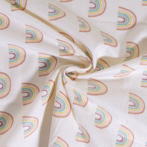 Tissu Flanelle de Coton imprimé Arc-en-ciel sur fond Blanc