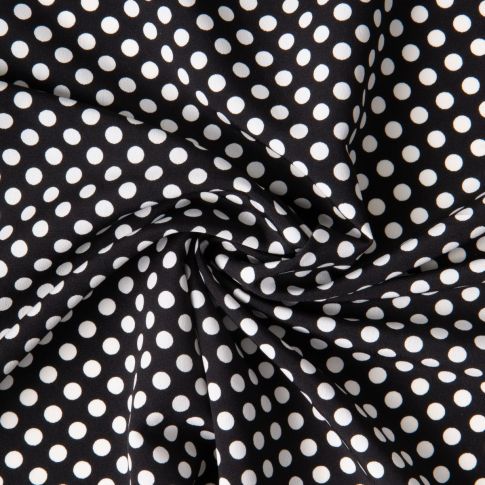 Tissu Mousseline lourde Koshibo pois blanc sur fond Noir