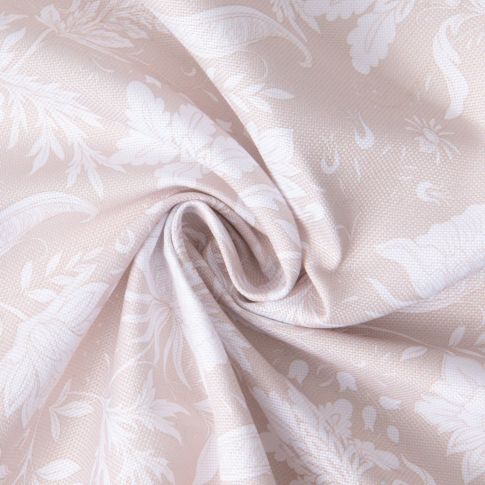 Tissu Polyester White Flora sur fond Beige