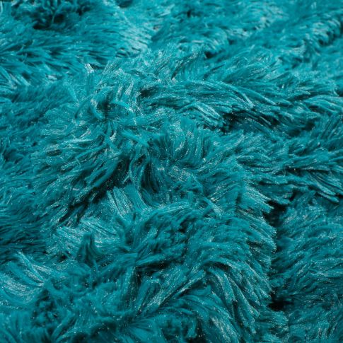 Tissu Fausse fourrure long poil Rebeka Bleu pétrole