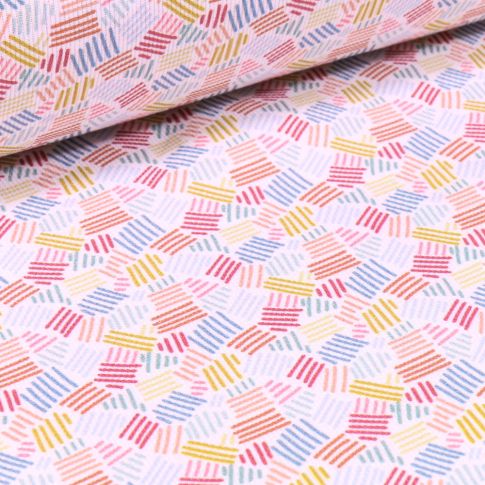 Tissu Piqué de coton Rayures colorés sur fond Blanc