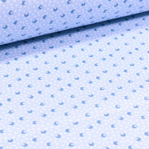 Tissu Piqué de coton Pois et point sur fond Bleu ciel