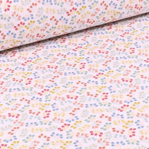Tissu Piqué de coton Confettis fleuris sur fond Blanc