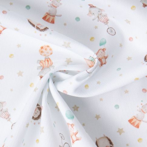 Tissu Pique de Coton  Nube Circus sur fond Blanc